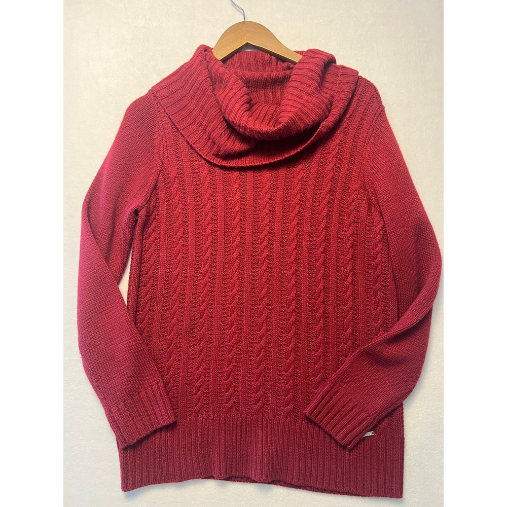 Ivanka Trump M Sweater Cowl Neck Cable Knit Red Long Sleeve Pullover